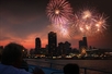 Fireworks over the city of Chicago as seen from the 3D Fireworks Cruise in Chicago Illinois.