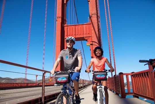Ride across the Golden Gate Bridge on the Golden Gate Bridge Bike Tour in San Francisco.