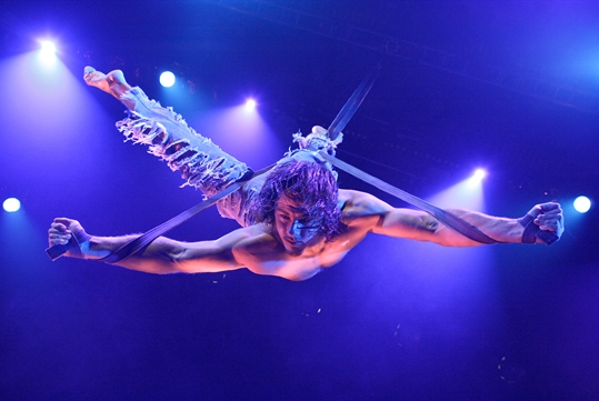 Man performing ariel act at the Broadway Theater in Myrtle Beach, SC.