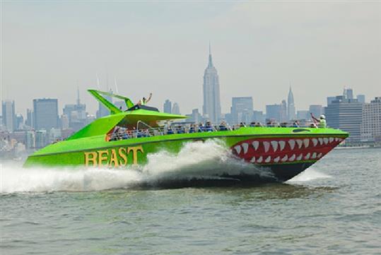 Zooming down the Hudson River on The Beast Speedboat Ride NYC.